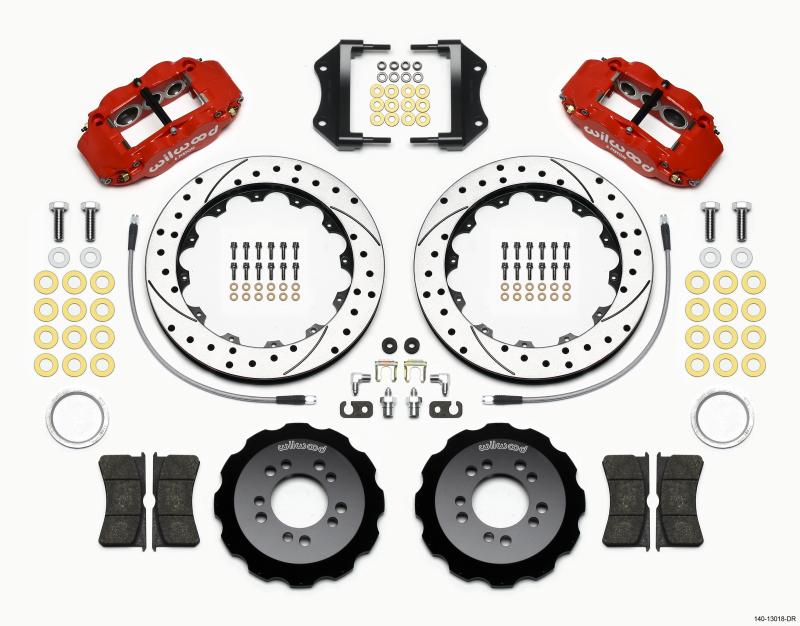 Wilwood Narrow Superlite 6R Front Hat Kit 12.88in Drill Red 2013-Up Ford Focus ST w/ Lines 140-13018-DR Main Image