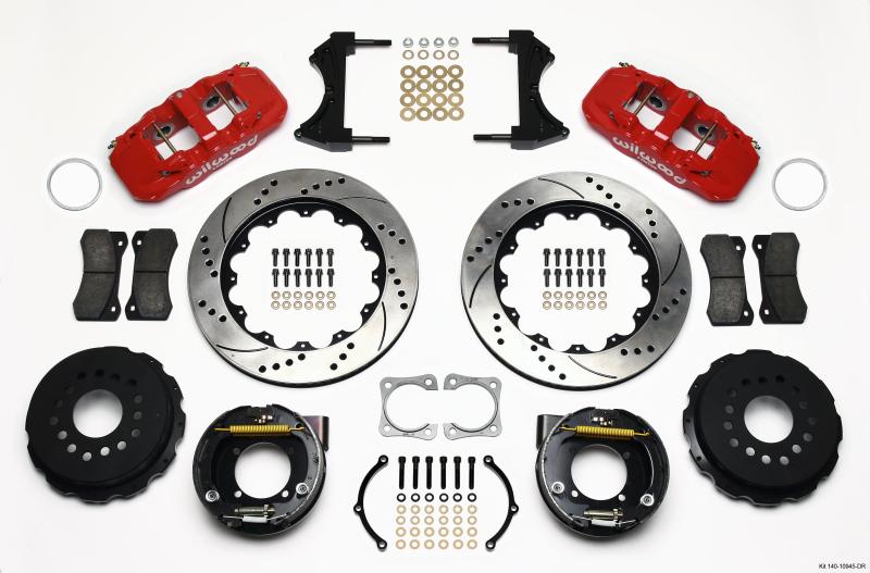 Wilwood AERO4 Rear P-Brake Kit 14.00in Drilled Red Chevy 12 Bolt-Spec 3.15in Brng 140-10945-DR Main Image