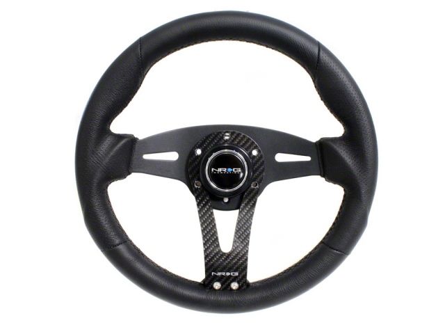 NRG Leather Steering Wheel Black w/ Carbon Center Spoke