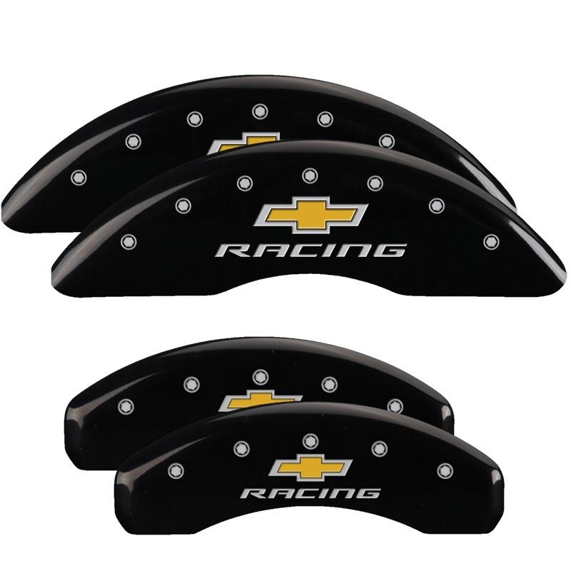 MGP 4 Caliper Covers Engraved F & R Chevy Racing Black Finish Silver Char 2019 Chevrolet Camaro 14241SBRCBK Main Image