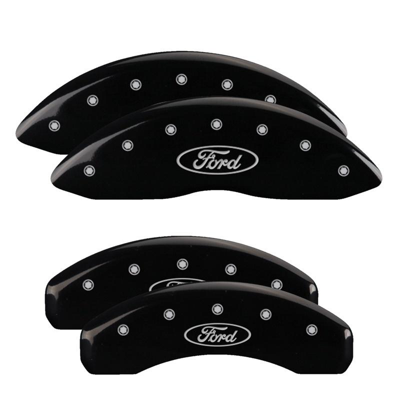 MGP 4 Caliper Covers Engraved Front & Rear Oval logo/Ford Black finish silver ch 10146SFRDBK Main Image