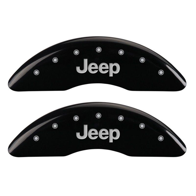 MGP 4 Caliper Covers Engraved Front JEEP Engraved Rear JEEP Grill Logo Black finish silver ch 42010SJPLBK Main Image