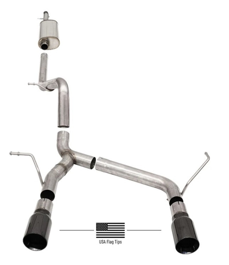 Corsa 07-18 Jeep Wrangler JKU 3.6L/3.8L 2.75in Sport Cat-Back Exhaust w/ 4in American Flag  BlacTips 21122BLKUSA