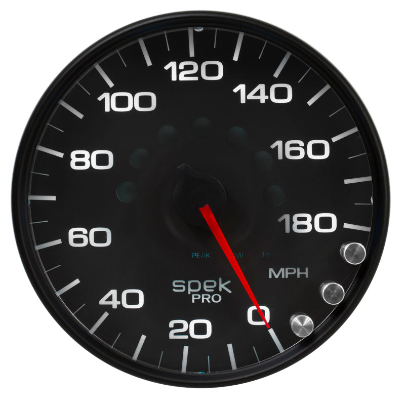 Autometer Spek-Pro Gauge Speedometer 5in 180 Mph Elec. Programmable Black/Black P23032