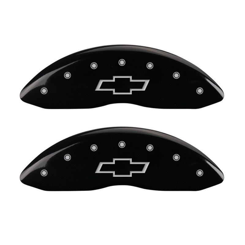 MGP Front set 2 Caliper Covers Engraved Front Bowtie Black finish silver ch 14221FBOWBK Main Image