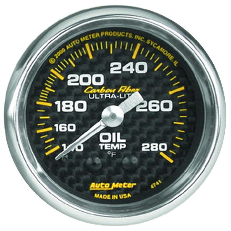 Autometer Carbon Fiber 52mm 140-280 Deg F Mechanical Oil Temp Gauge 4741 Main Image