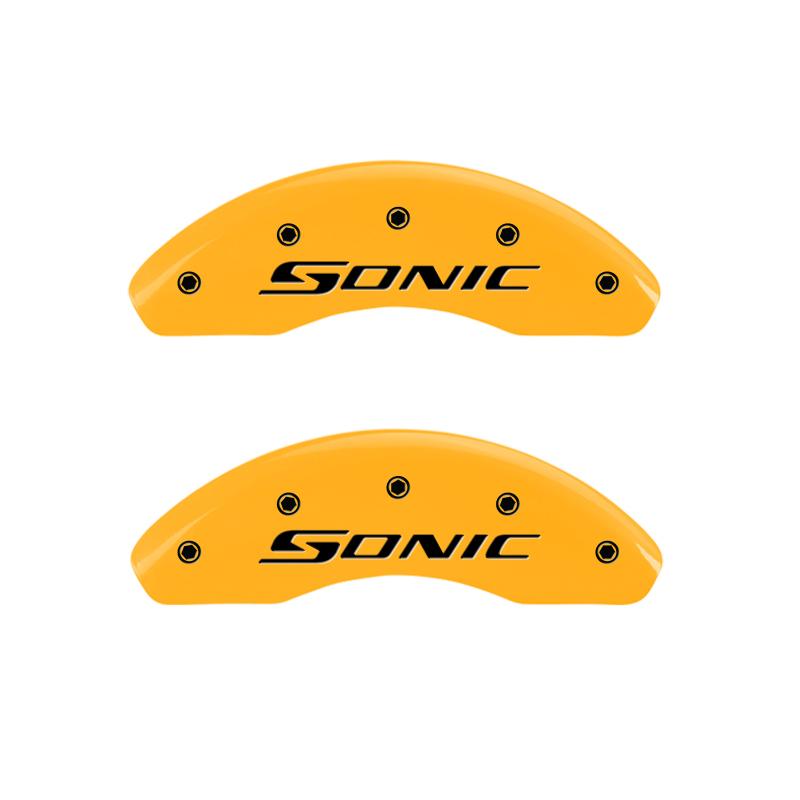 MGP Front set 2 Caliper Covers Engraved Front Sonic Yellow finish black ch 14213FSNCYL Main Image