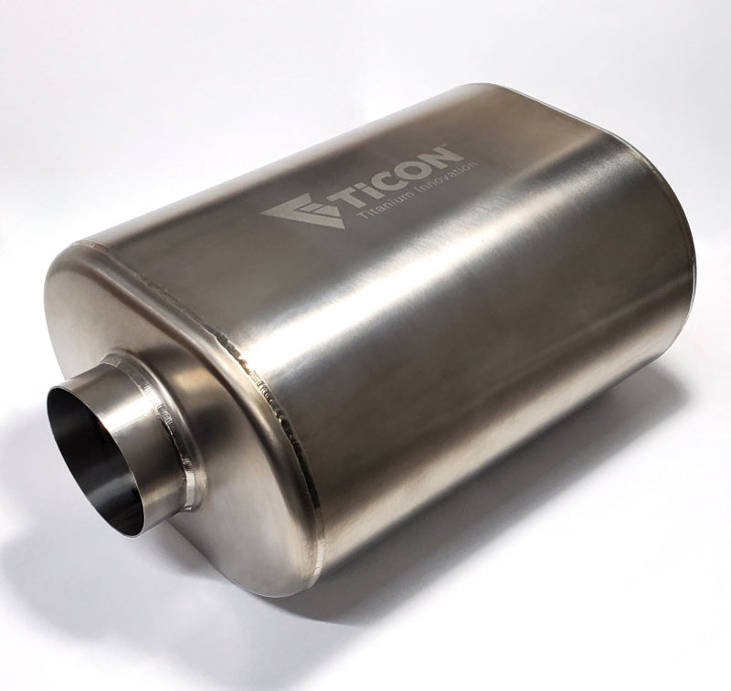 Ticon Industries 3in Oval Titanium Muffler 3in Center In / 3in Out - 12in Overall Length 1mm/.039in 116-07613-0100