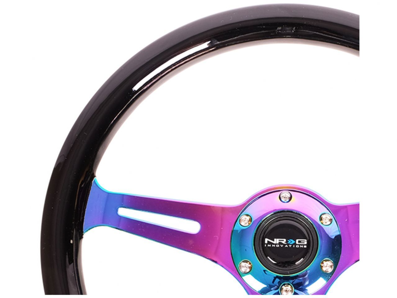 NRG Classic Wood Grain Wheel-350mm 3 Neochrome spokes-Black Paint Grip