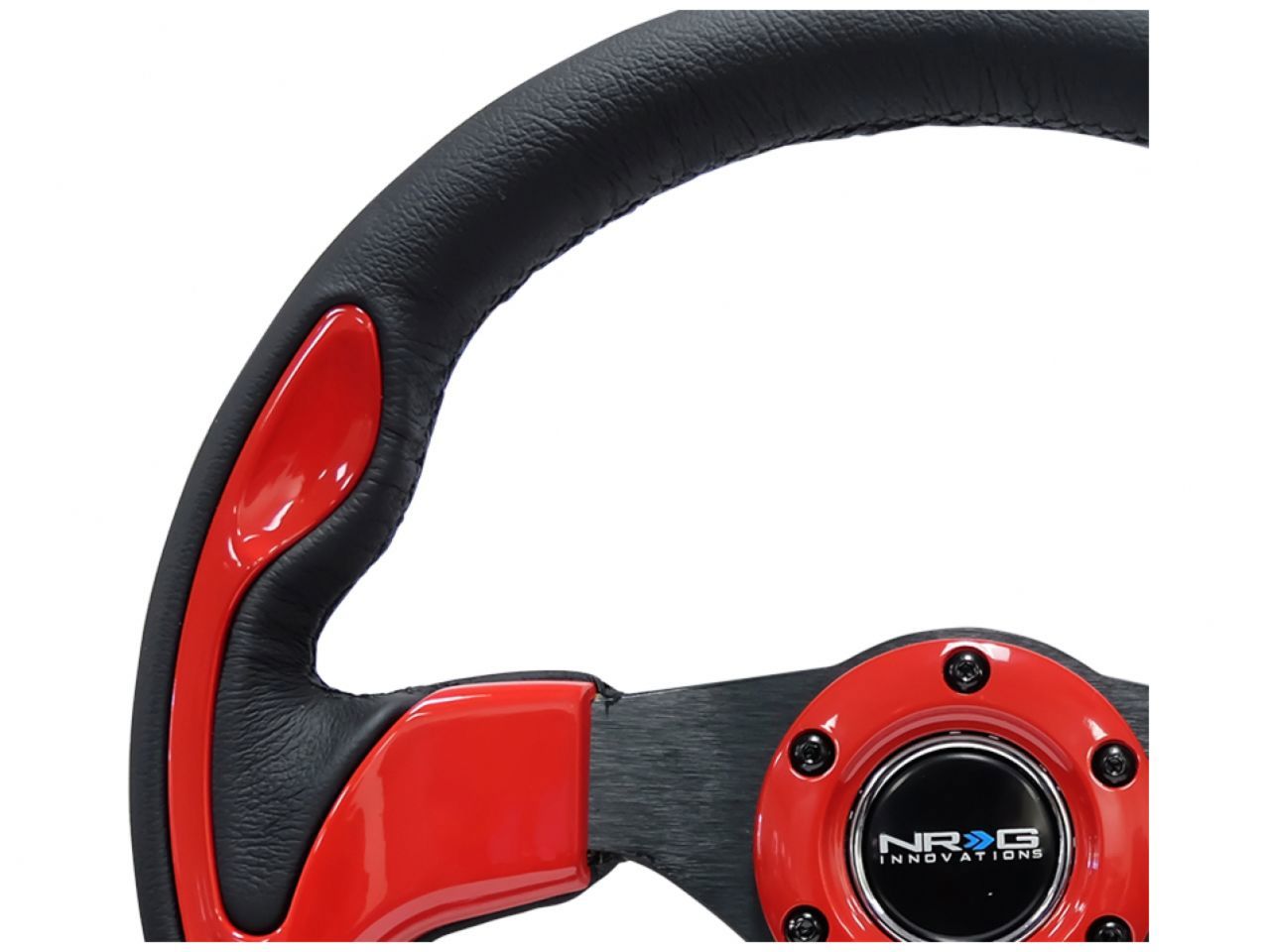 NRG Reinforced Steering Wheel- 320mm Sport Steering Wheel w/ Red Trim