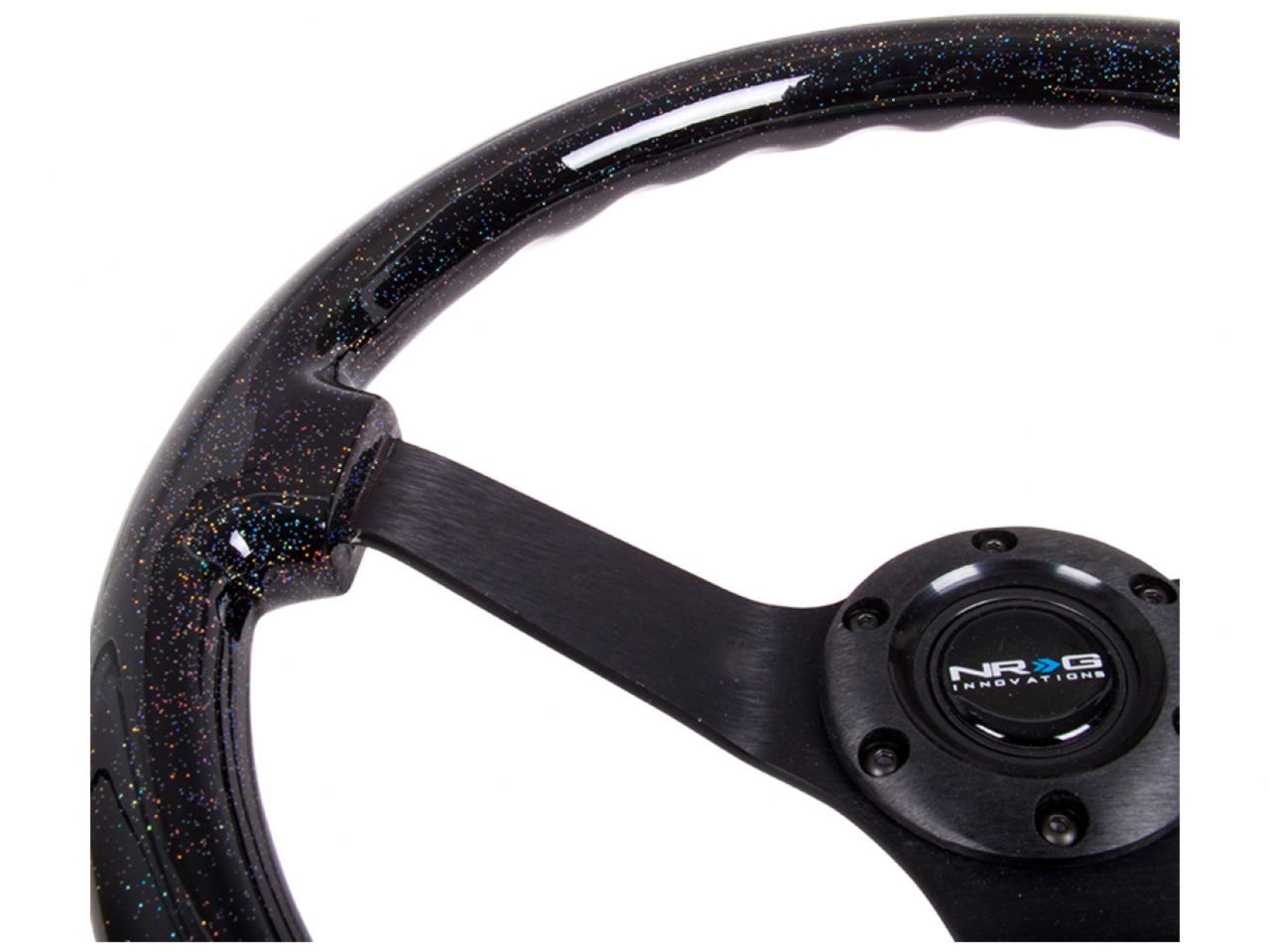 NRG Black Sparkled Wood Grain Wheel (3" Deep), 350mm, 3 Solid Spoke Center