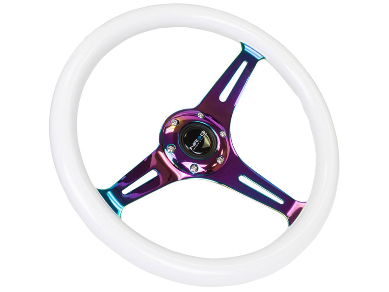 NRG Classic Wood Grain Wheel-350mm 3 Neochrome Spokes-Glow-In-Dark Grip