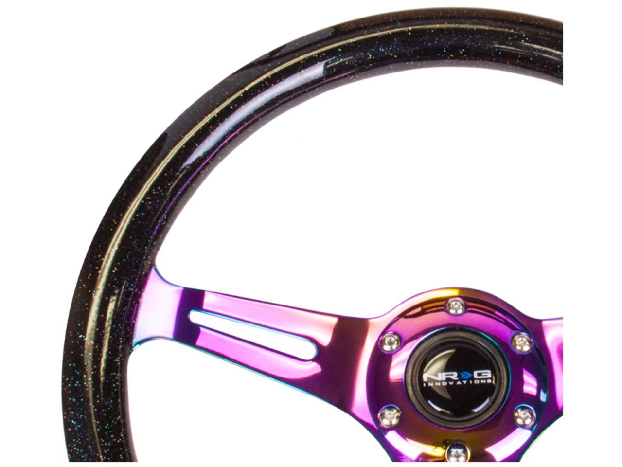 NRG "Galaxy" Classic Wood Grain Wheel - 350mm 3 Neochrome Spokes - Black