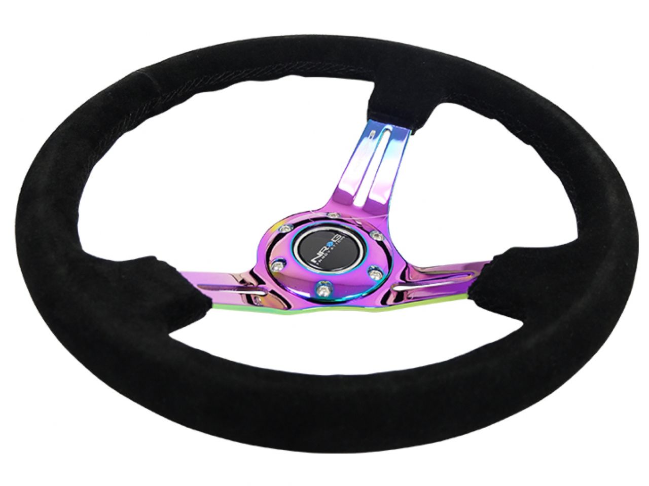 NRG 350mm Suede Steering Wheel Neochrome Spoke with Black Stitching