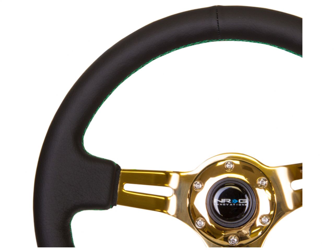 NRG Black Leather Steering Wheel (3" Deep), 350mm, 3 Spoke Center In Chrom