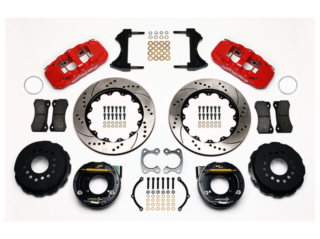 Wilwood AERO4 Rear P-Brake Kit, 14.00", Drilled, Red, Small Ford 2.50" Offset