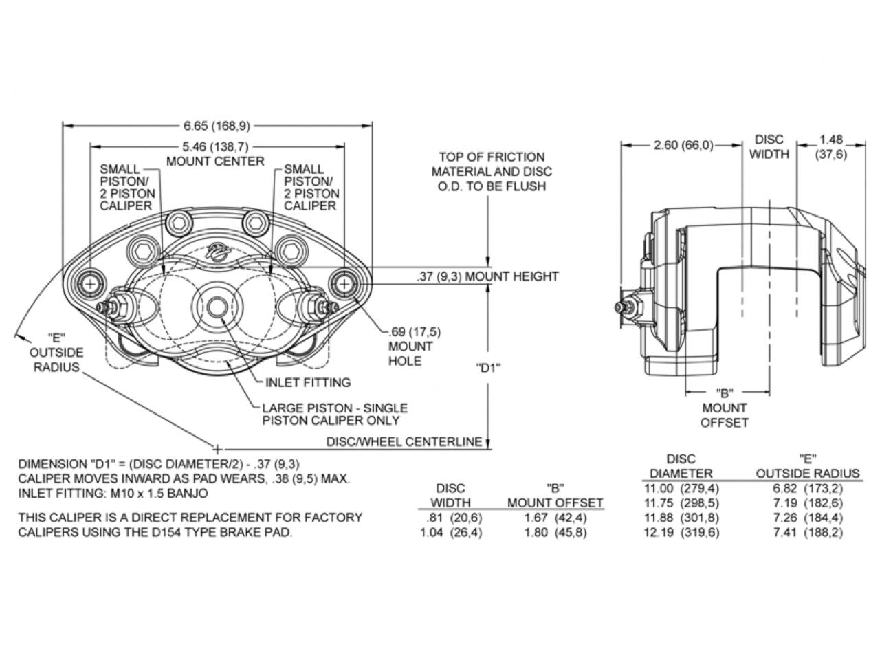 Wilwood Caliper-D154-Red, 1.62/1.62" Pistons, 1.04" Disc