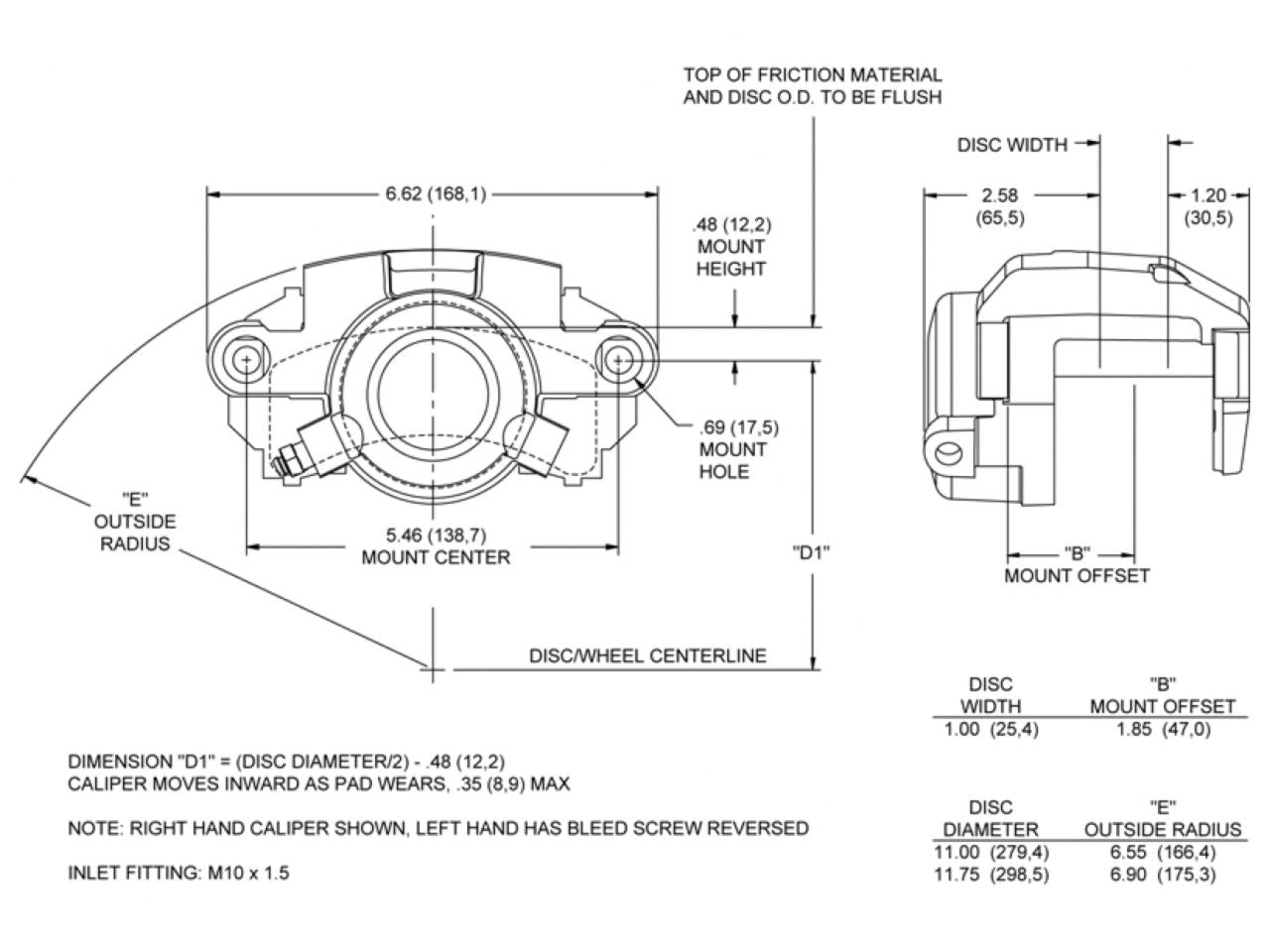 Wilwood Caliper-GM Metric D154, Iron, 2.75" Piston, 1.00" Disc