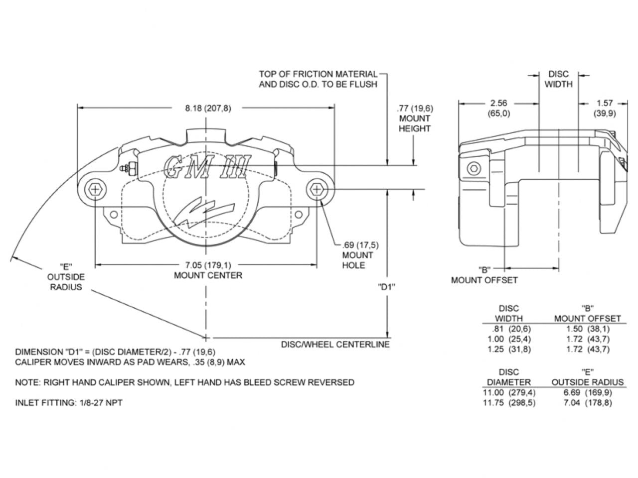 Wilwood Caliper-GM III - D52, 2.38" Piston, 1.25" Disc