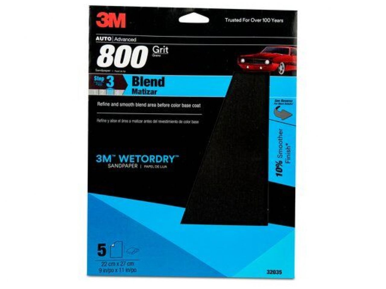 3M WetordryT Sandpaper, 32035, 800 Grit, 9 in x 11 in, 5 per pack,