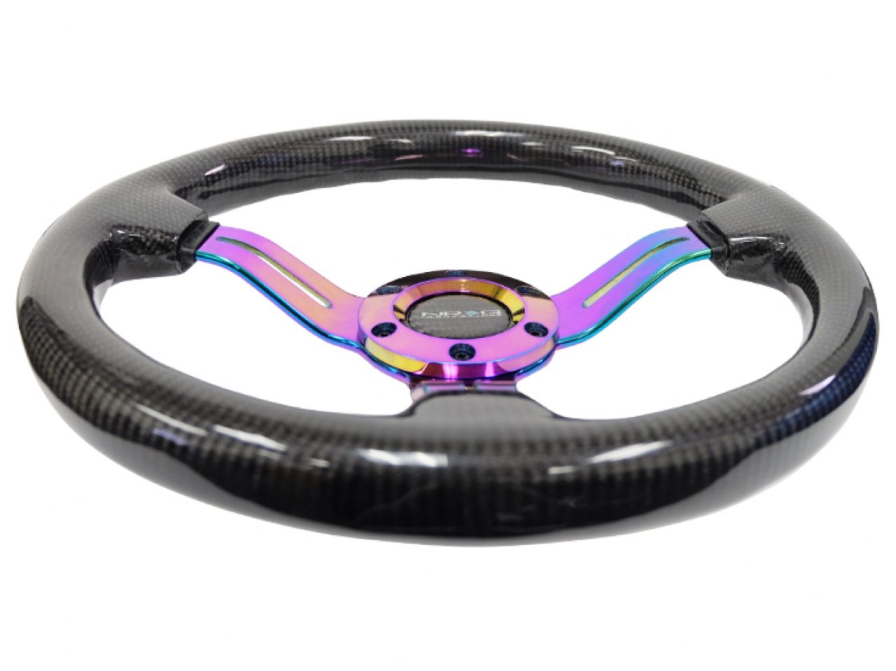 NRG Carbon Fiber Steering Wheel350mm 1.5" Deep Dish With Neochrome Center