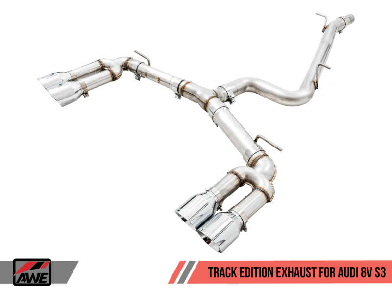 AWE Tuning Audi 8V S3 Track Edition Exhaust w/Chrome Silver Tips 102mm 3015-42142