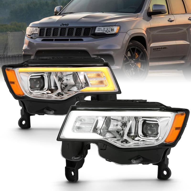 ANZO 2017-2018 Jeep Grand Cherokee Projector Headlights w/ Plank Style Switchback - Chrome w/ Amber 111419 Main Image