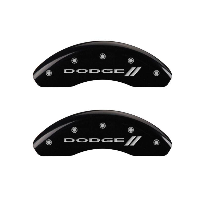 MGP 4 Caliper Covers Engraved Front & Rear With stripes/Dodge Black finish silver ch 12135SDD3BK Main Image