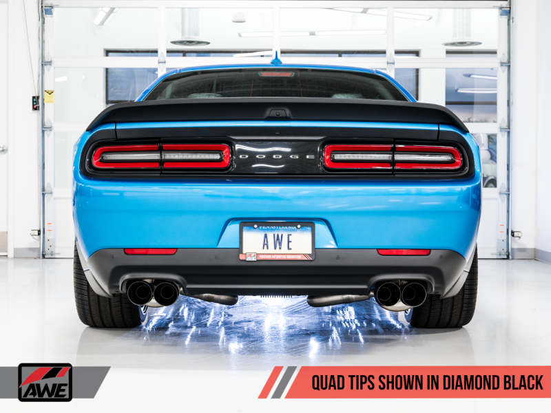 AWE Tuning 2015+ Dodge Challenger 6.4L/6.2L SC Track Edition Exhaust - Quad Diamond Black Tips 3015-43144