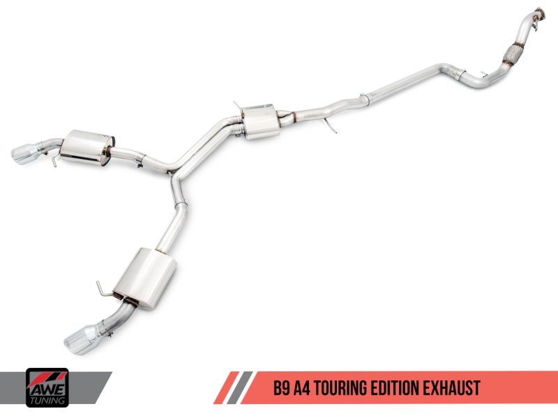 AWE Tuning Audi B9 A4 Touring Edition Exhaust Dual Outlet - Diamond Black Tips (Includes DP) 3015-33078 Main Image