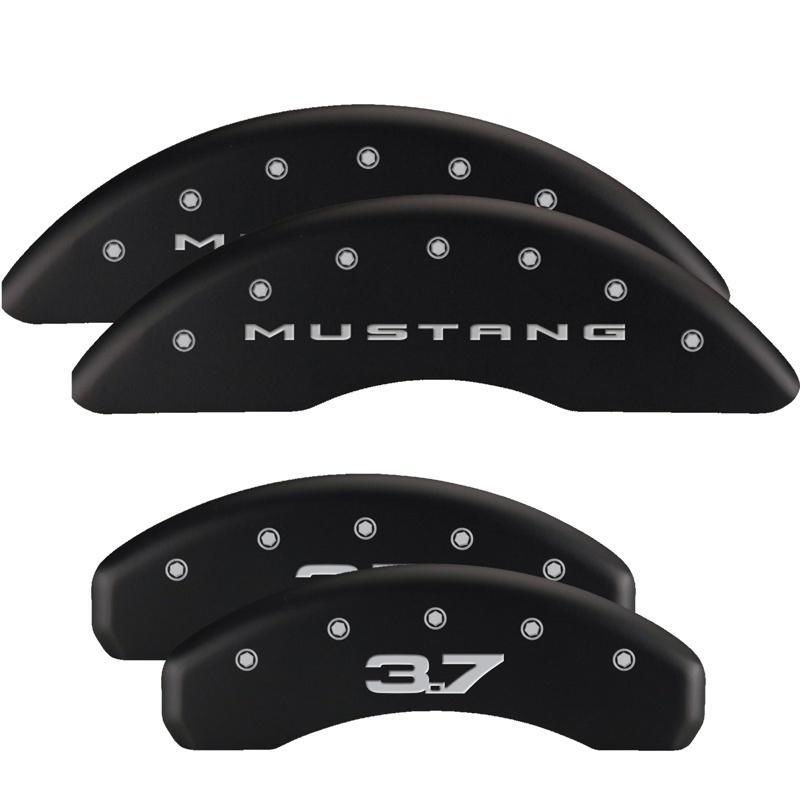 MGP 4 Caliper Covers Engraved Front 2015/Mustang Engraved Rear 2015/37 Matte Black finish silver ch 10204SM32MB Main Image