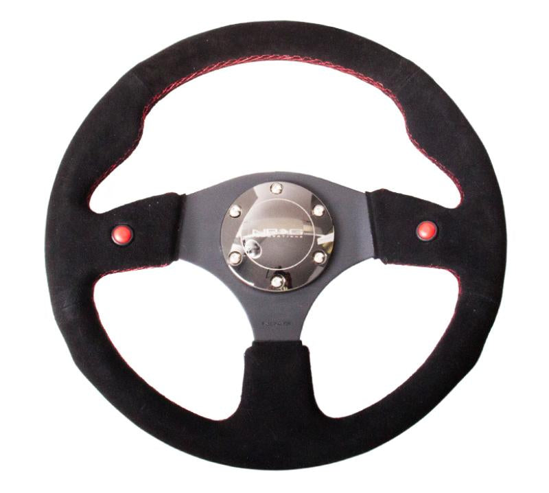 NRG Reinforced Steering Wheel (320mm) Blk Suede w/Dual Buttons RST-007S Main Image