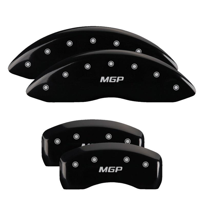 MGP 4 Caliper Covers Engraved Front & Rear MGP Black Finish Silver Char 2019 Lincoln Continental 36023SMGPBK Main Image