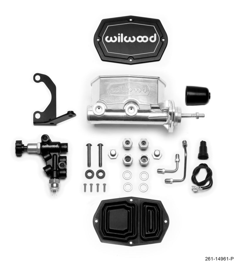 Wilwood Compact Tandem M/C - 7/8in Bore - w/Bracket and Valve (Pushrod) - Ball Burnished 261-14961-P