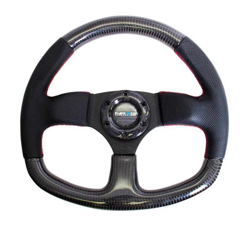 NRG Carbon Fiber Steering Wheel (320mm) Flat Bottom & Leather Trim w/Red Stitching ST-009CFRS Main Image