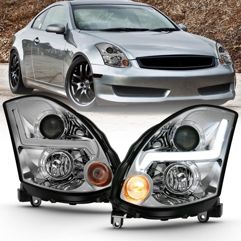 ANZO 2003-2007 Infiniti G35 Projector Headlight Plank Style Black (HID Compatible, No HID Kit ) 121557 Main Image