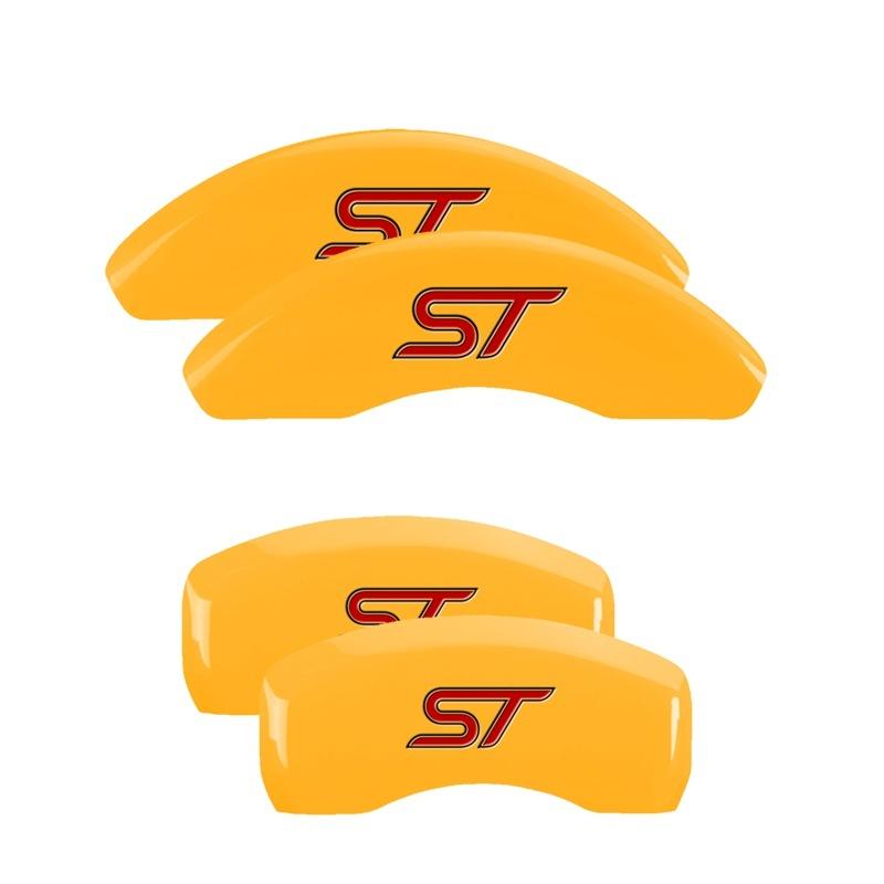 MGP 4 Caliper Covers Engraved Front & Rear No bolts/ST Yellow finish black ch 10236SST1YL Main Image