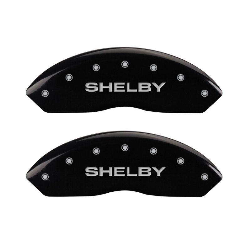 MGP 4 Caliper Covers Engraved Front Shelby Engraved Rear Tiffany Snake Black finish silver ch 10197SSBYBK Main Image