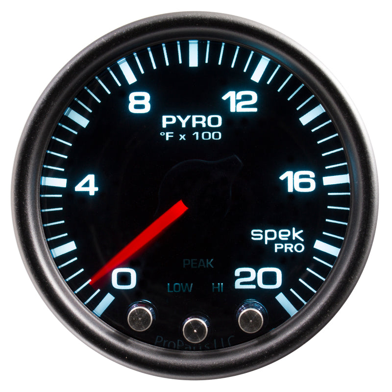 Autometer Spek-Pro Gauge Pyro. (Egt) 2 1/16in 2000f Stepper Motor W/Peak & Warn Blk/Smoke/Blk P31052