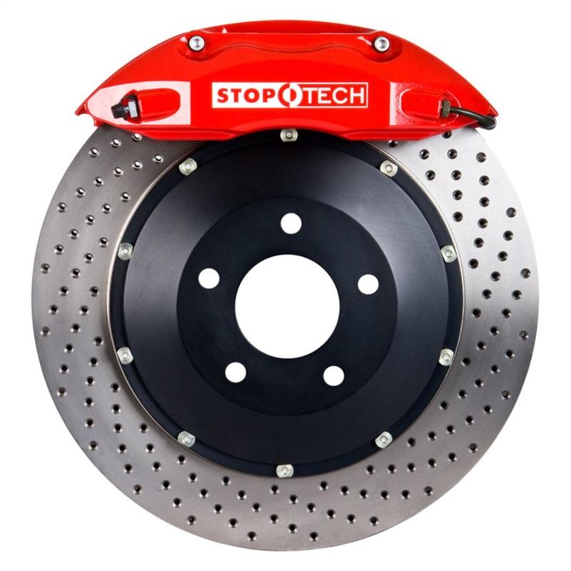 StopTech 06-09 Honda Civic Si Front BBK w/Red ST-40 Calipers Drilled 328x28mm Rotors Pads & Lines 83.434.4300.72 Main Image