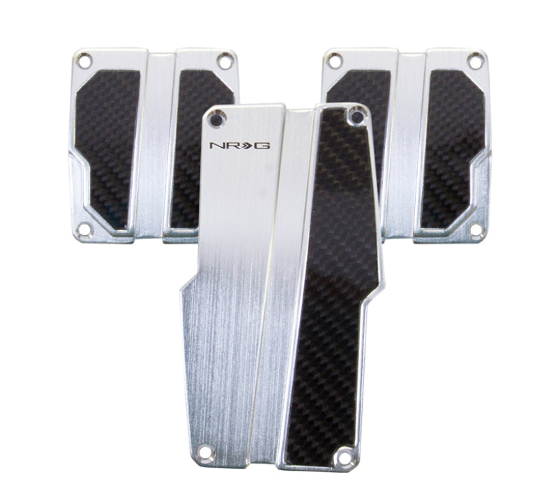 NRG Brushed Aluminum Sport Pedal Silver w/ Black Carbon MT