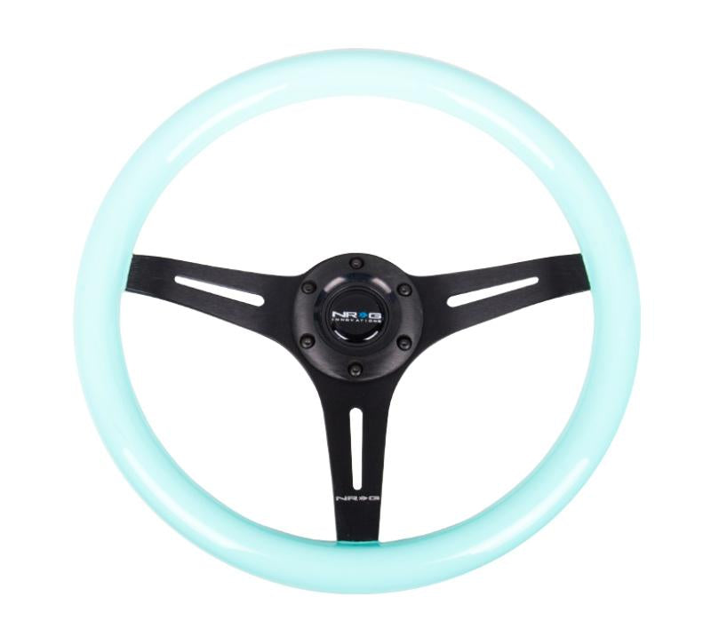 NRG Classic Wood Grain Steering Wheel (350mm) Minty Fresh Color Grip w/Black 3-Spoke Center ST-015BK-MF Main Image