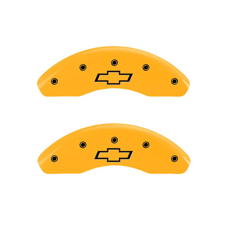 MGP 4 Caliper Covers Engraved Front & Rear Bowtie Yellow Finish Black Char 1997 Chevrolet Camaro 14026SBOWYL Main Image