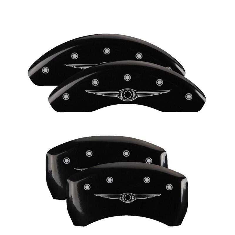 MGP 4 Caliper Covers Engraved Front & Rear MOPAR Black finish silver ch 32013SMOPBK Main Image