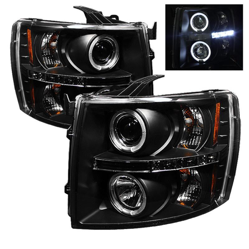 Spyder Chevy Silverado 1500 07-13 Projector Headlights LED Halo LED Blk PRO-YD-CS07-HL-BK 5009494 Main Image