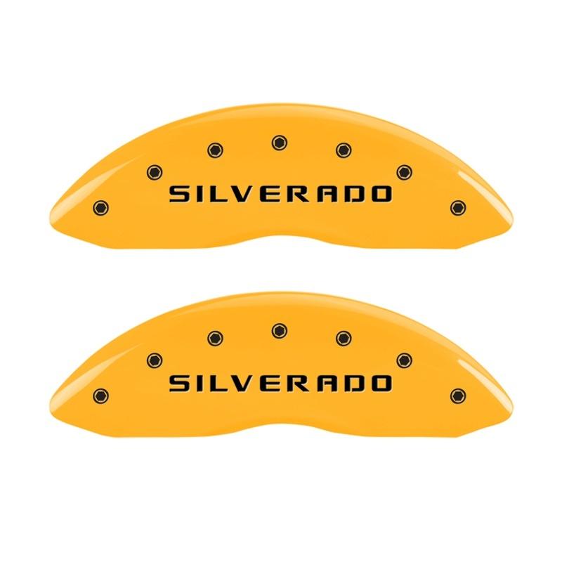 MGP Front set 2 Caliper Covers Engraved Front Silverado Yellow finish black ch 14207FSILYL Main Image