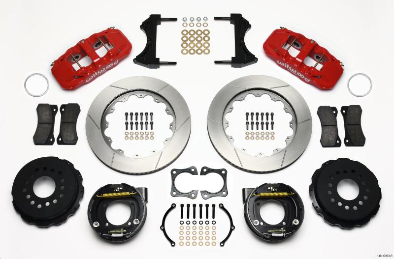 Wilwood AERO4 Rear P-Brake Kit 14.00in Red 58-64 Olds/Pontiac Ends 2.81in Offset 140-10953-R Main Image