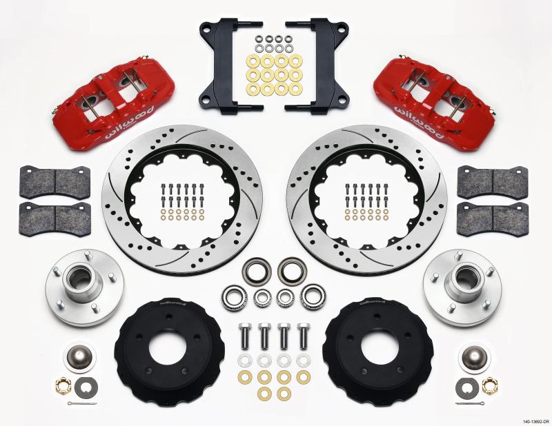 Wilwood AERO6 Front Hub Kit 14.00 Drilled-Red Chevy C-10 60-87 CPP Drop Spindle 140-13692-DR Main Image