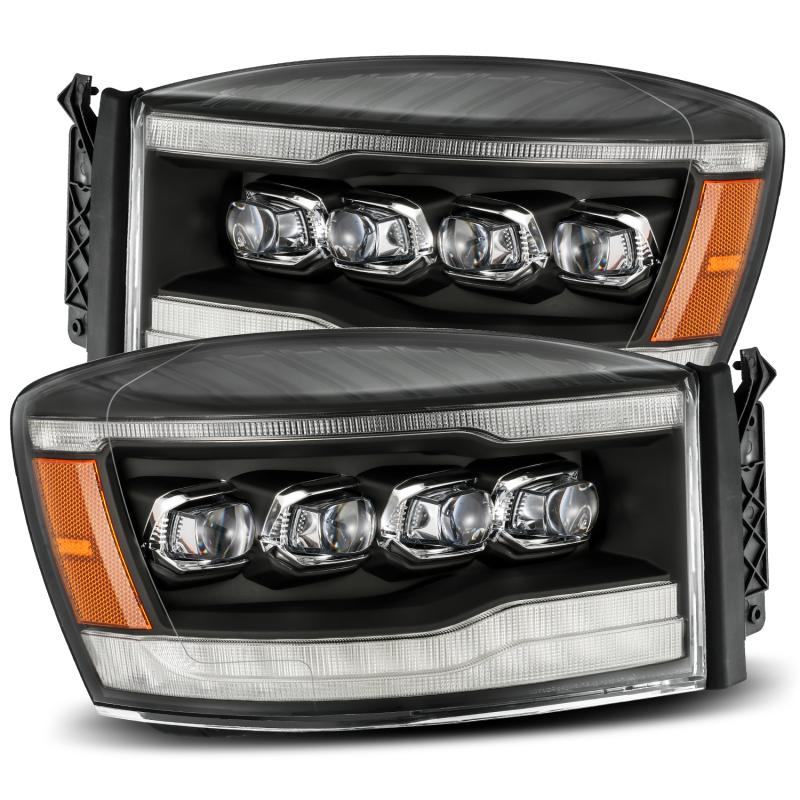 AlphaRex 06-08 Dodge Ram 1500HD NOVA LED ProjHeadlights Plank Style Blk w/Seq Signal/DRL/Amber LED 880536 Main Image