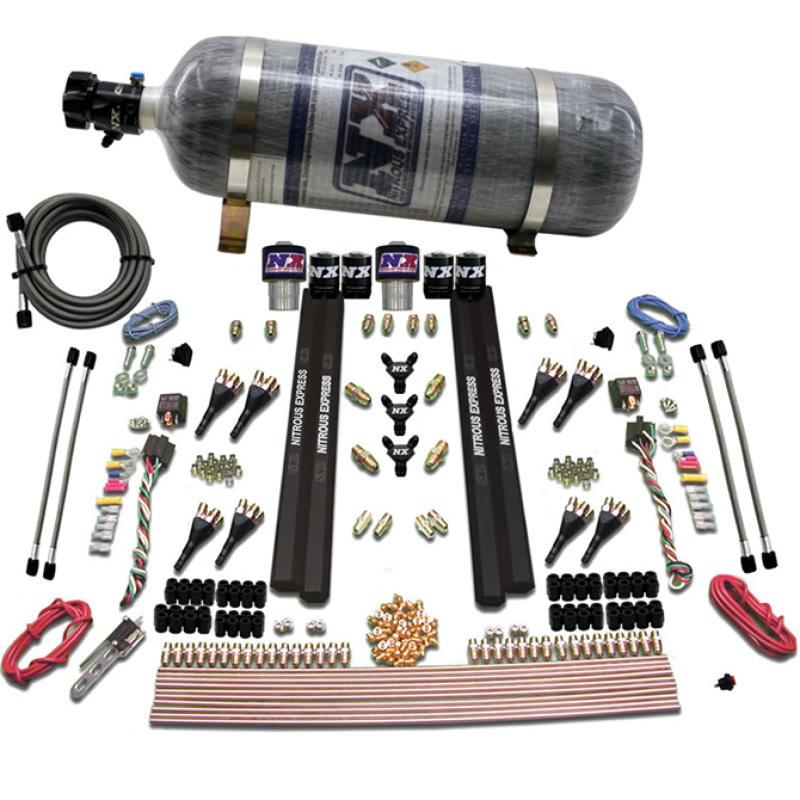 Nitrous Express SX2 Dual Stage/Gas/Rails 8 Nozzles Nitrous Kit (200-1200HP) w/Composite Bottle 90209-12 Main Image